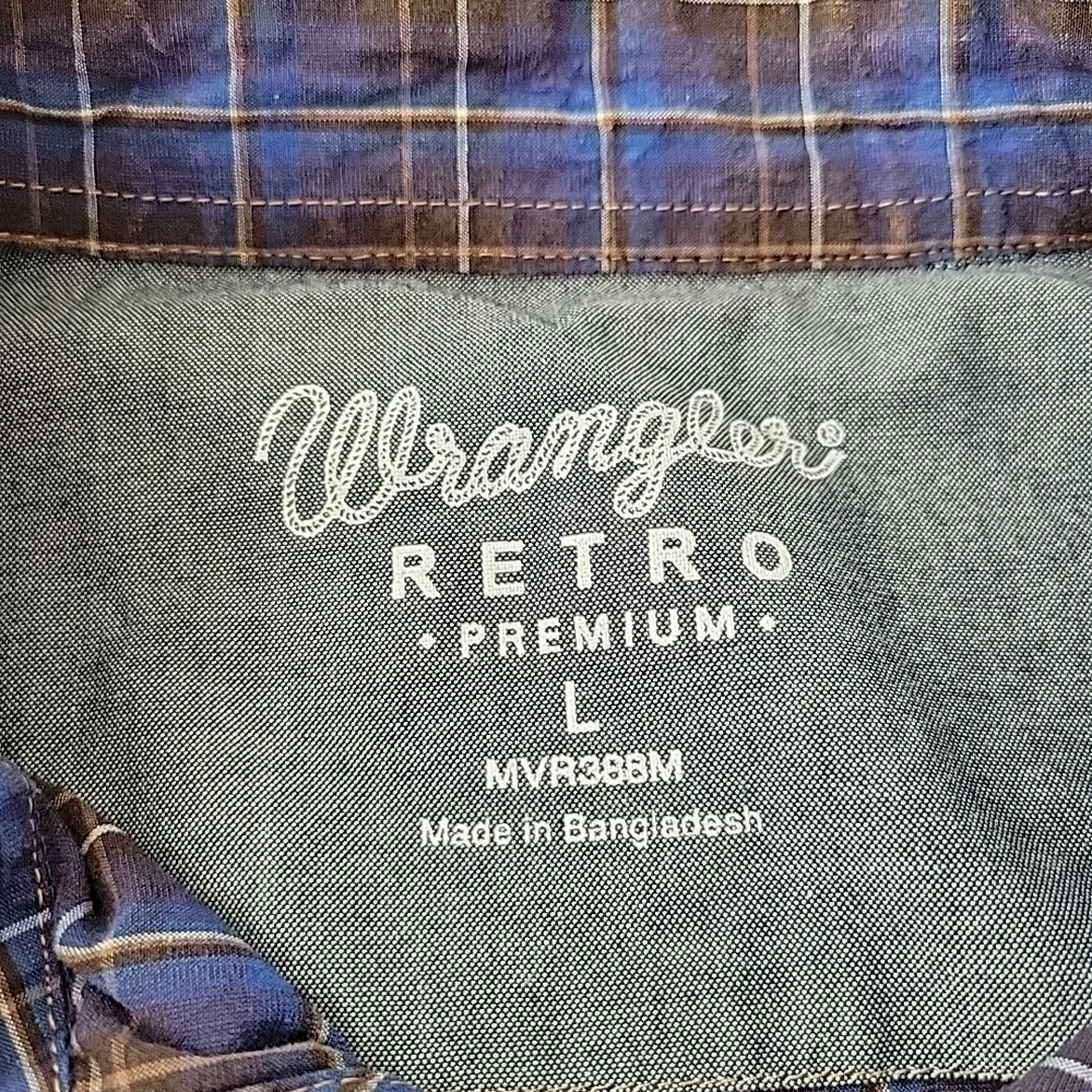 Wrangler Retro Premium Shirt Mens Large Blue Plaid Western Pearl Snap Rodeo Rust